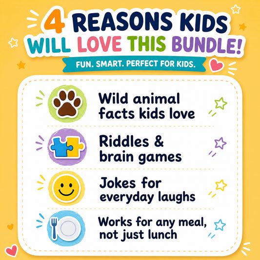 The Wild & Witty Pack – 404 Kids Notes (4-Pack) | Animal Facts, Riddles, Jokes & Brain Games, Tear-Off, Ages 8+