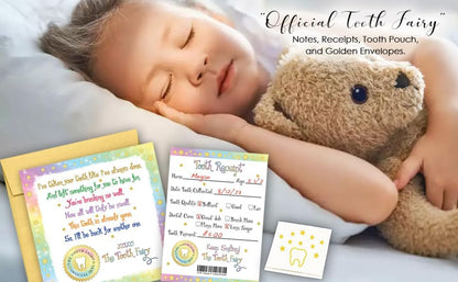 The Tooth Fairy Helper's Kit - Magical Keepsake Gift with Tooth Pouch, 10 Unique Tooth Fairy Cards, 10 Tooth Fairy Receipts, 10 Golden Envelopes, First ToothFairy Visit