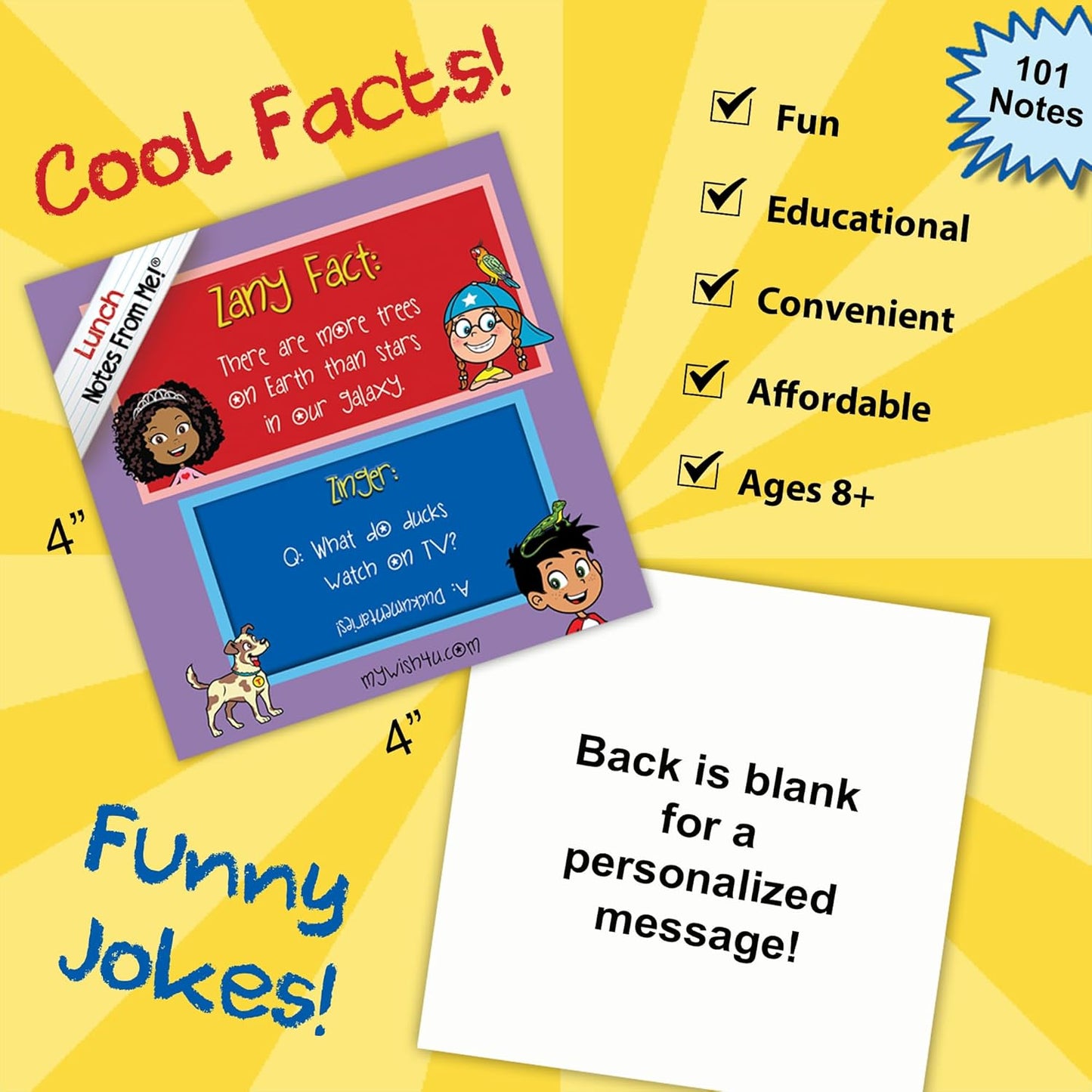 Zany Facts & Zingers - 101 Tear-Off Lunch Box Notes for Kids - Inspirational, Motivational, Thinking of You, Jokes for Kids, Summer Camp, Back to School Essentials, Ages 8+