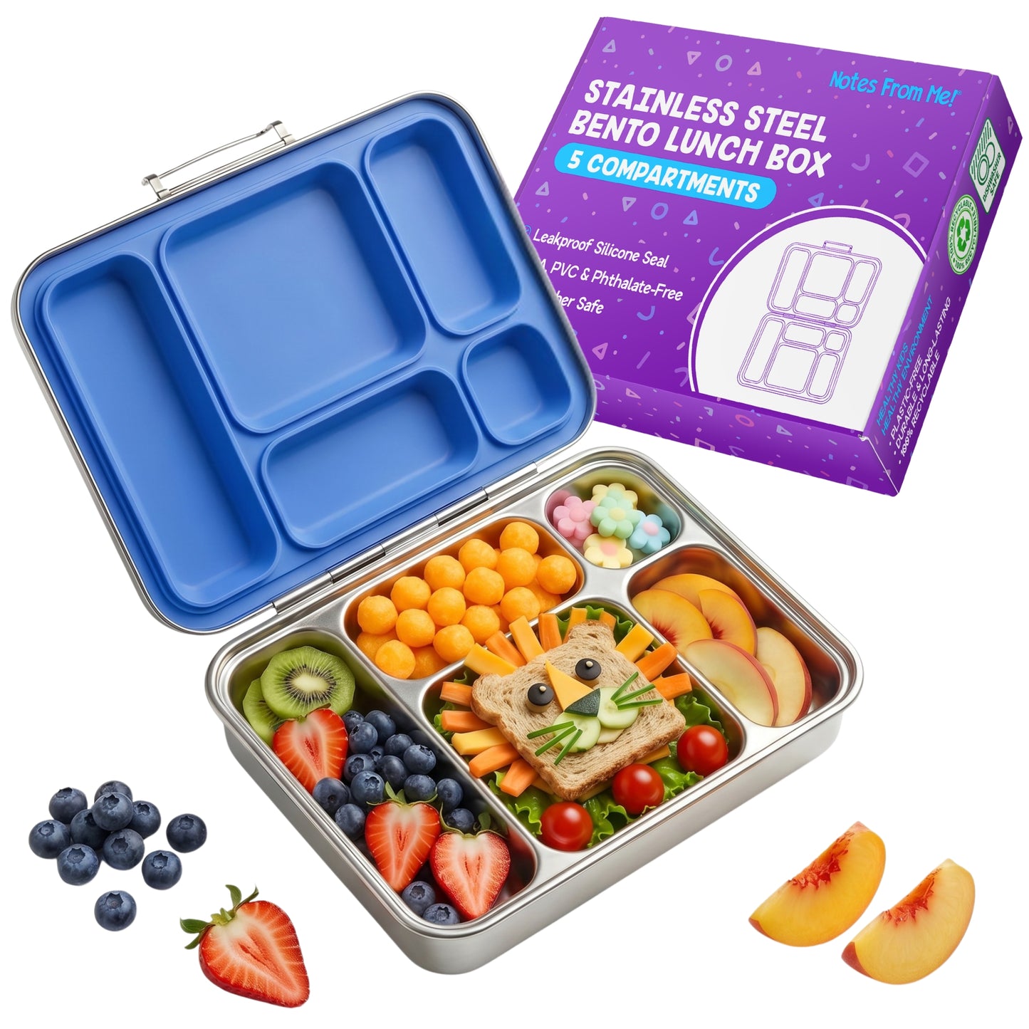 Stainless Steel Bento Box Kids - Kids Metal Bento Lunch Box - BPA Free Lunch Box Containers - 304 Stainless Steel - for School and Office - Blue