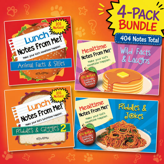 The Wild & Witty Pack – 404 Kids Notes (4-Pack) | Animal Facts, Riddles, Jokes & Brain Games, Tear-Off, Ages 8+