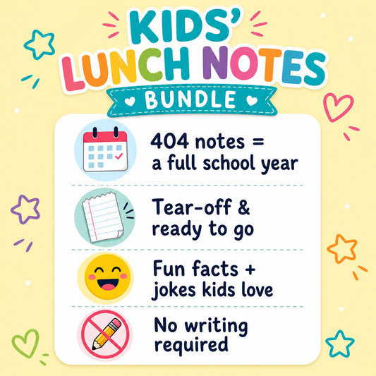 The Giggle Squad – 404 Kids Lunch Box Notes (4-Pack) | Fun Facts & Jokes, Tear-Off, Ages 8+