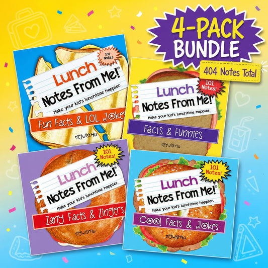 The Giggle Squad – 404 Kids Lunch Box Notes (4-Pack) | Fun Facts & Jokes, Tear-Off, Ages 8+