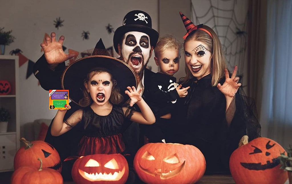 Family enjoying Holiday Notes From Me!® Halloween Facts & Funnies